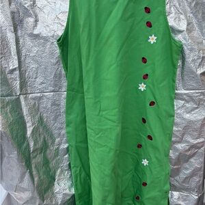 Green Sleeveless Dress with Ladybug and Daisy Accents